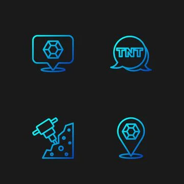 Set line Gem stone, Construction jackhammer,  and Dynamite. Gradient color ic Illustrazione stock