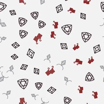 Set line Gem stone, Diamond, Pendant necklace and Earrings on seamless pattern Stock Illustration