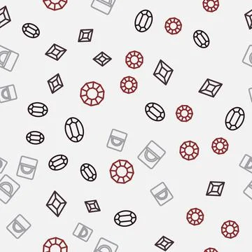 Set line Gem stone, Diamond engagement ring in box and  on seamless pattern.  Illustrazione stock