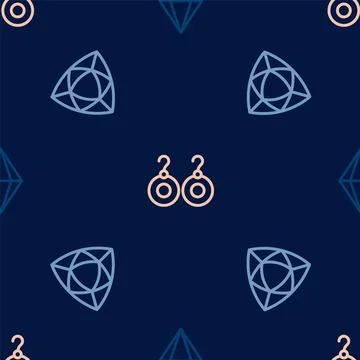 Set line Gem stone, Diamond and Earrings on seamless pattern. Vector Stock Illustration