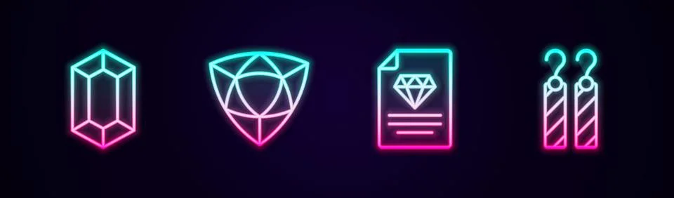 Set line Gem stone, Diamond, Certificate of the diamond and Earrings. Glowing 스톡 일러스트