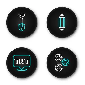 Set line Gem stone, Dynamite,  and Shovel icon. Vector Stock Illustration