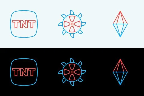Set line Gem stone, Dynamite and Bucket wheel excavator icon. Vector Stock Illustration