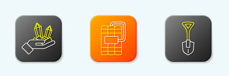Set line Gem stone, Dynamite and Shovel icon. Vector Stock Illustration
