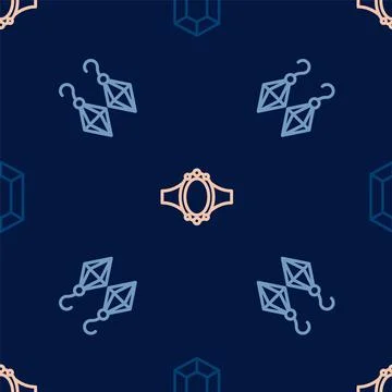 Set line Gem stone, Earrings and Diamond engagement on seamless pattern. Vector Stock Illustration