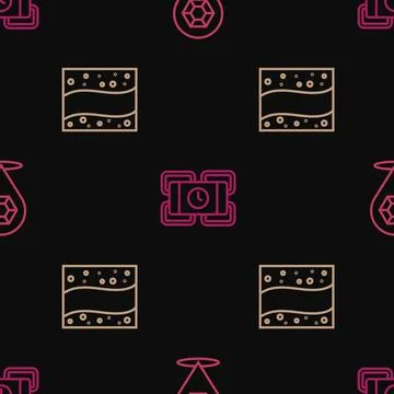 Set line Gem stone, Gold mine and Dynamite on seamless pattern. Vector Stock Illustration