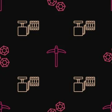 Set line Gem stone, Handle detonator and Pickaxe on seamless pattern. Vector 스톡 일러스트