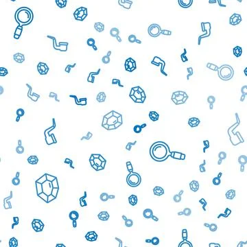 Set line Gem stone, Magnifying glass and Smoking pipe on seamless pattern Illustrazione stock