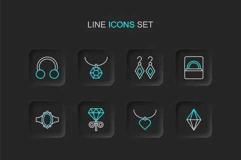 Set line Gem stone, Necklace with heart shaped, Stud earrings, Diamond enga.. Stock Illustration