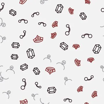 Set line Gem stone, Piercing, Locket necklace and Necklace on seamless pattern Stock Illustration