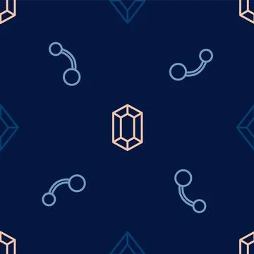 Set line Gem stone, Piercing and on seamless pattern. Vector Stock Illustration