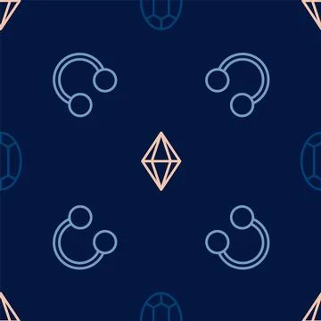 Set line Gem stone, Piercing and on seamless pattern. Vector Stock Illustration