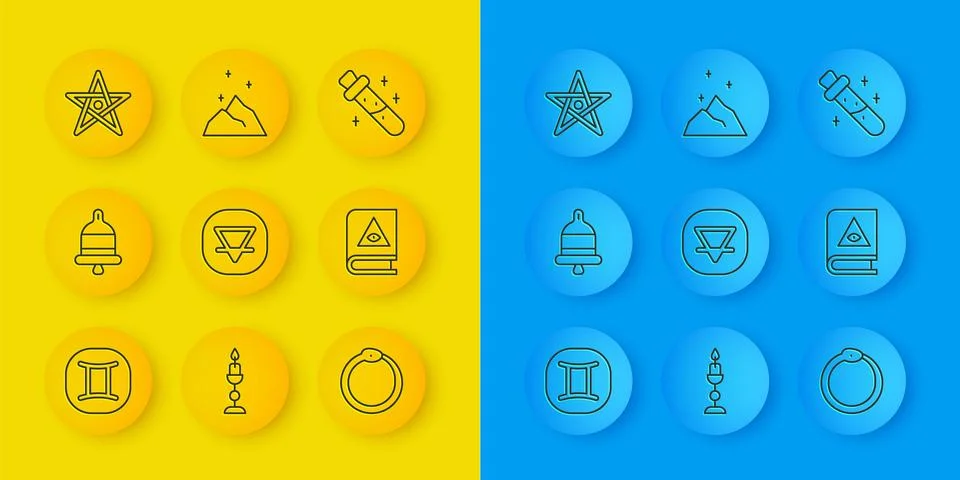 Set line Gemini zodiac, Ringing alarm bell, Earth element, Ouroboros, Ancie.. Stock Illustration