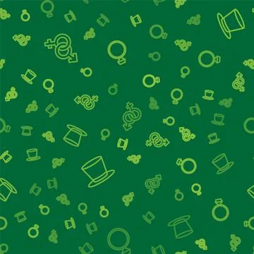 Set line Gender, Cylinder hat and Diamond engagement ring on seamless pattern Stock Illustration