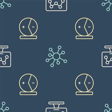 Set line Genetic engineering, Atom and Molecule on seamless pattern. Vector Stock Illustration