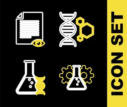 Set line Genetic engineering, Bioengineering, DNA research, search and Paper  Illustrazione stock