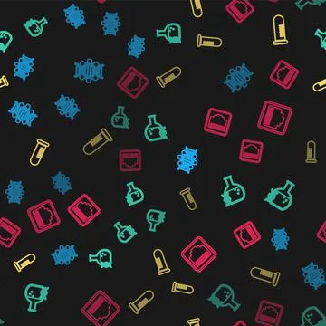 Set line Genetic engineering, DNA research, search, Test tube or flask and Stock Illustration