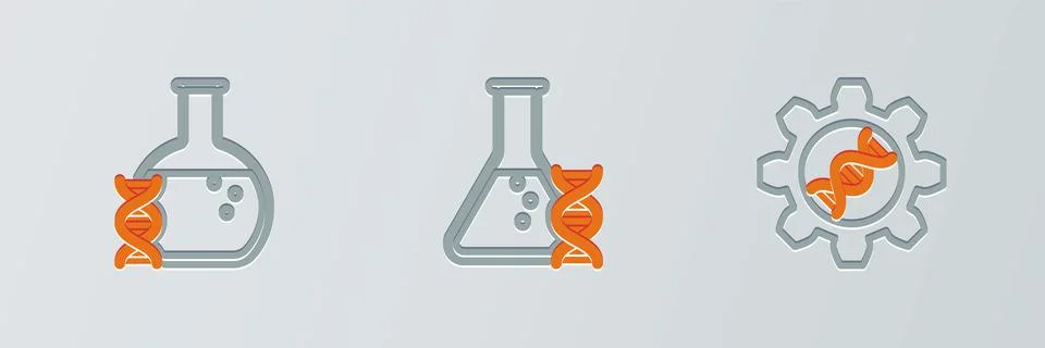 Set line Genetic engineering, DNA research, search and  icon. Vector 스톡 일러스트