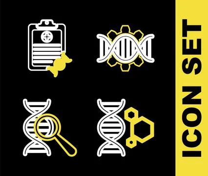 Set line Genetic engineering, DNA research, search and Clipboard with analy.. Stock Illustration
