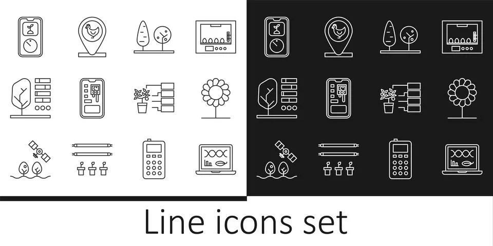Set line Genetic engineering modification, Flower, Trees, Smart control farming Stock Illustration