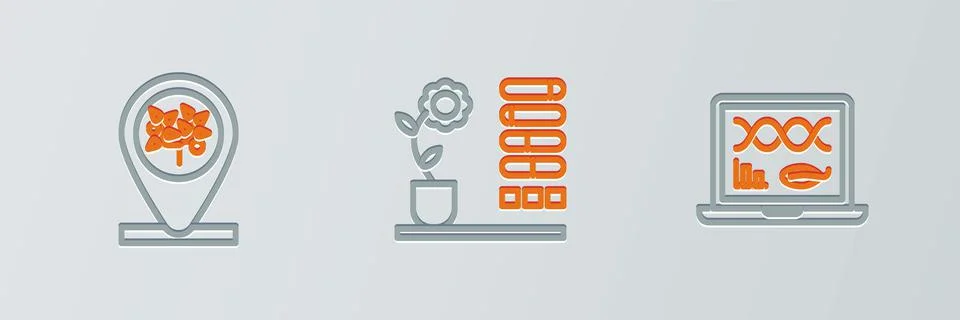 Set line Genetic engineering modification, Location and tree and Flower status Stock Illustration