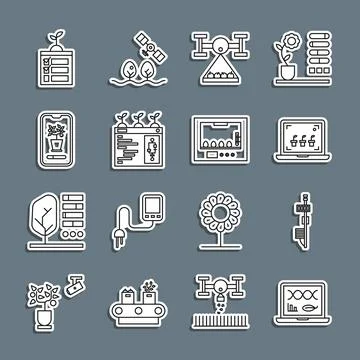 Set line Genetic engineering modification, Standalone sensor, Smart farming Stock Illustration