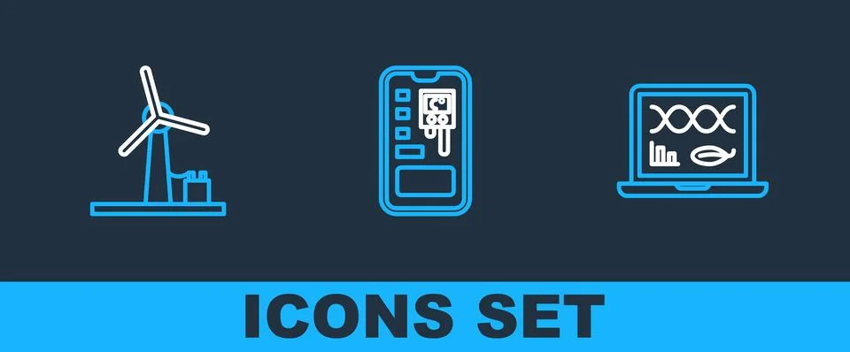 Set line Genetic engineering modification Wind turbine and Smart control farm Stock Illustration