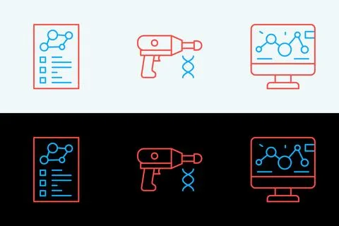 Set line Genetic engineering modification, Clinical record and Transfer liq.. Illustrazione stock