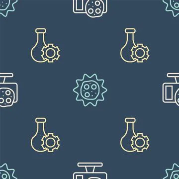 Set line Genetic engineering, Test tube and Virus on seamless pattern. Vector Stockillustratie