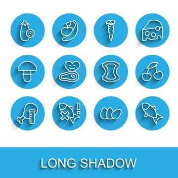 Set line Genetically modified chicken, No fish, Eggplant, Chicken egg, Fish Stock Illustration