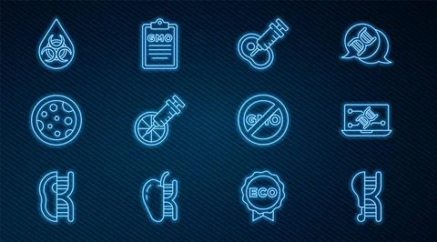 Set line Genetically modified chicken, engineering modification, meat, oran.. Illustrazione stock