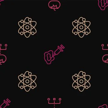Set line Genetically modified food, Atom and Syringe on seamless pattern. Vector イラスト素材