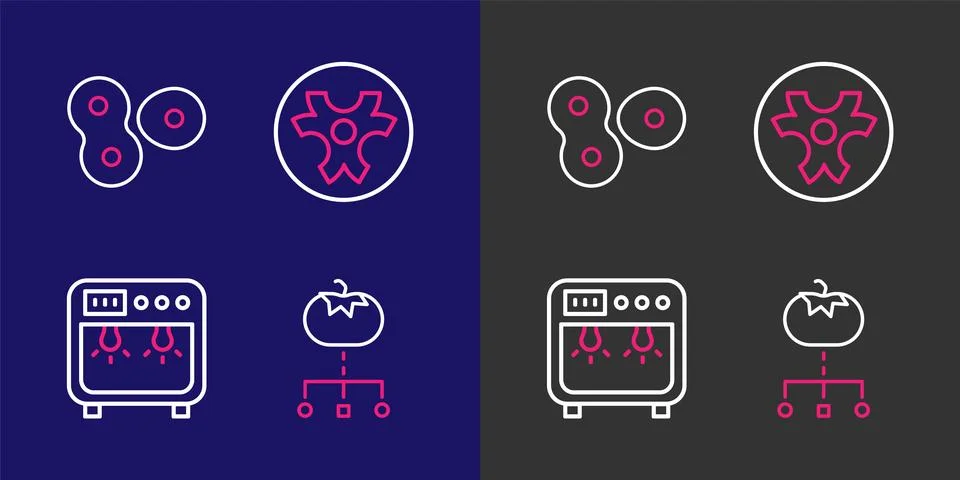 Set line Genetically modified food, Biosafety box, Biohazard symbol and Cel.. Stock Illustration
