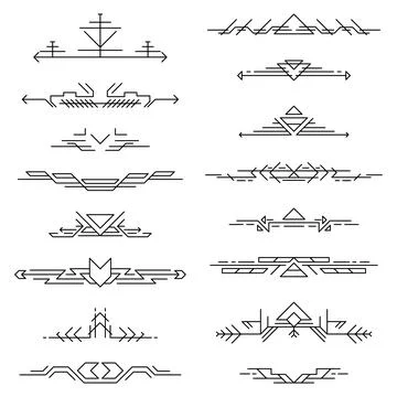 Set of line geometric elements. Modern decorative linear dividers. 스톡 일러스트