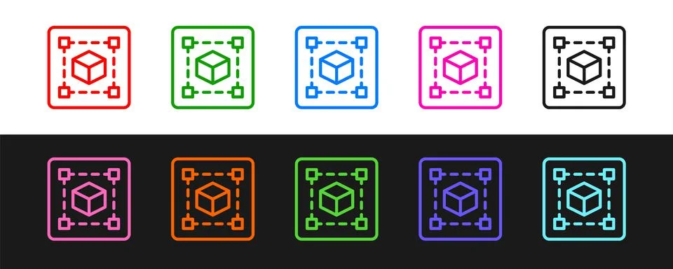 Set line Geometric figure Cube icon isolated on black and white background 스톡 일러스트