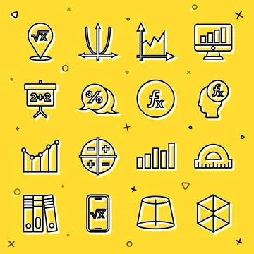 Set line Geometric figure Cube, Protractor, Function mathematical symbol, Graph Stock Illustration