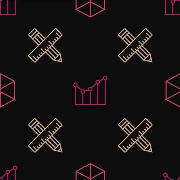 Set line Geometric figure Cube, Crossed ruler and pencil and Graph, schedul.. 库存插图