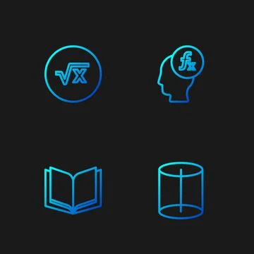 Set line Geometric figure, Open book, Square root of x glyph and Function Stock Illustration