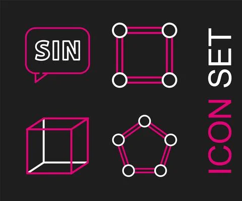 Set line Geometric figure Pentagonal prism, Cube, Square and Mathematics Stock Illustration