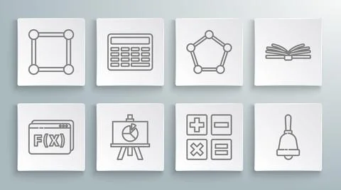 Set line Geometric figure Pentagonal prism, Chalkboard, XYZ Coordinate system Illustrazione stock