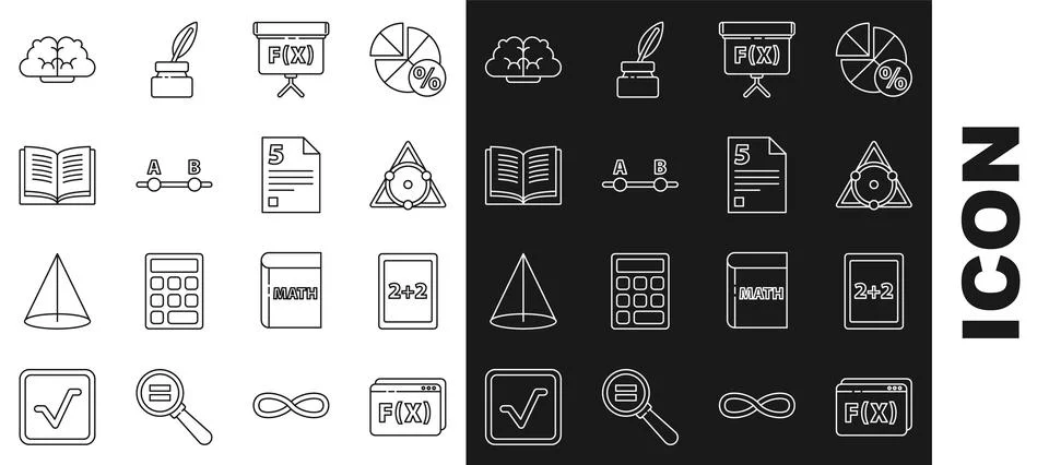 Set line Geometric figure Pentagonal prism, Calculation, Chalkboard, Cube, Te Illustrazione stock