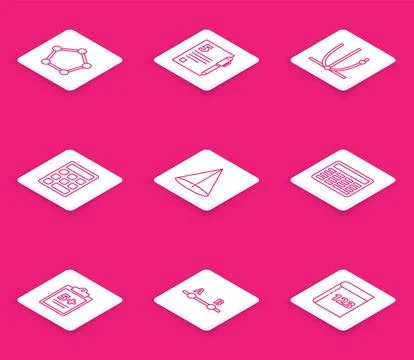 Set line Geometric figure Sphere, Open book, Ringing bell, Triangle math, Gra Stock Illustration
