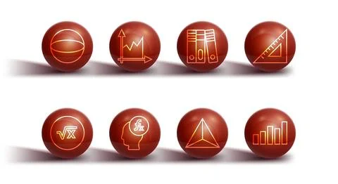 Set line Geometric figure Sphere, Square root of x glyph, Triangular ruler Stock Illustration