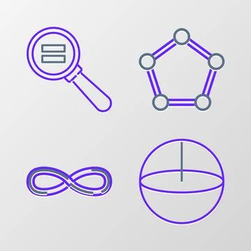 Set line Geometric figure Sphere, Infinity, Pentagonal prism and Calculation Stock Illustration