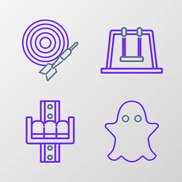 Set line Ghost, Attraction carousel, Swing and Classic dart board and arrow.. Stock Illustration