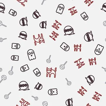 Set line Ghost, Boo speech bubble, Lollipop and Black cat on seamless pattern Stock Illustration