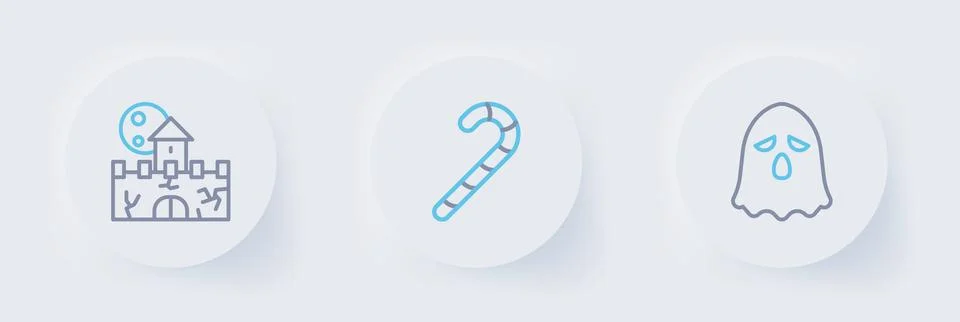 Set line Ghost, Christmas candy cane and Castle, fortress icon. Vector Illustrazione stock
