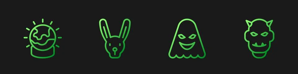 Set line Ghost, Magic ball, Rabbit with ears and Mask of the devil horns Stock Illustration