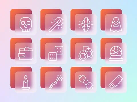 Set line Ghost, Magic wand, Handcuffs, Bow tie, Game dice, stone, Skull and.. Stock Illustration