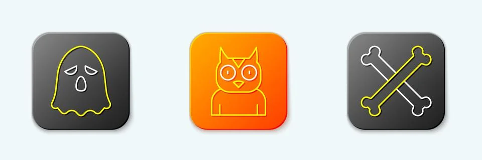 Set line Ghost, Owl bird and Crossed bones icon. Vector Stock Illustration